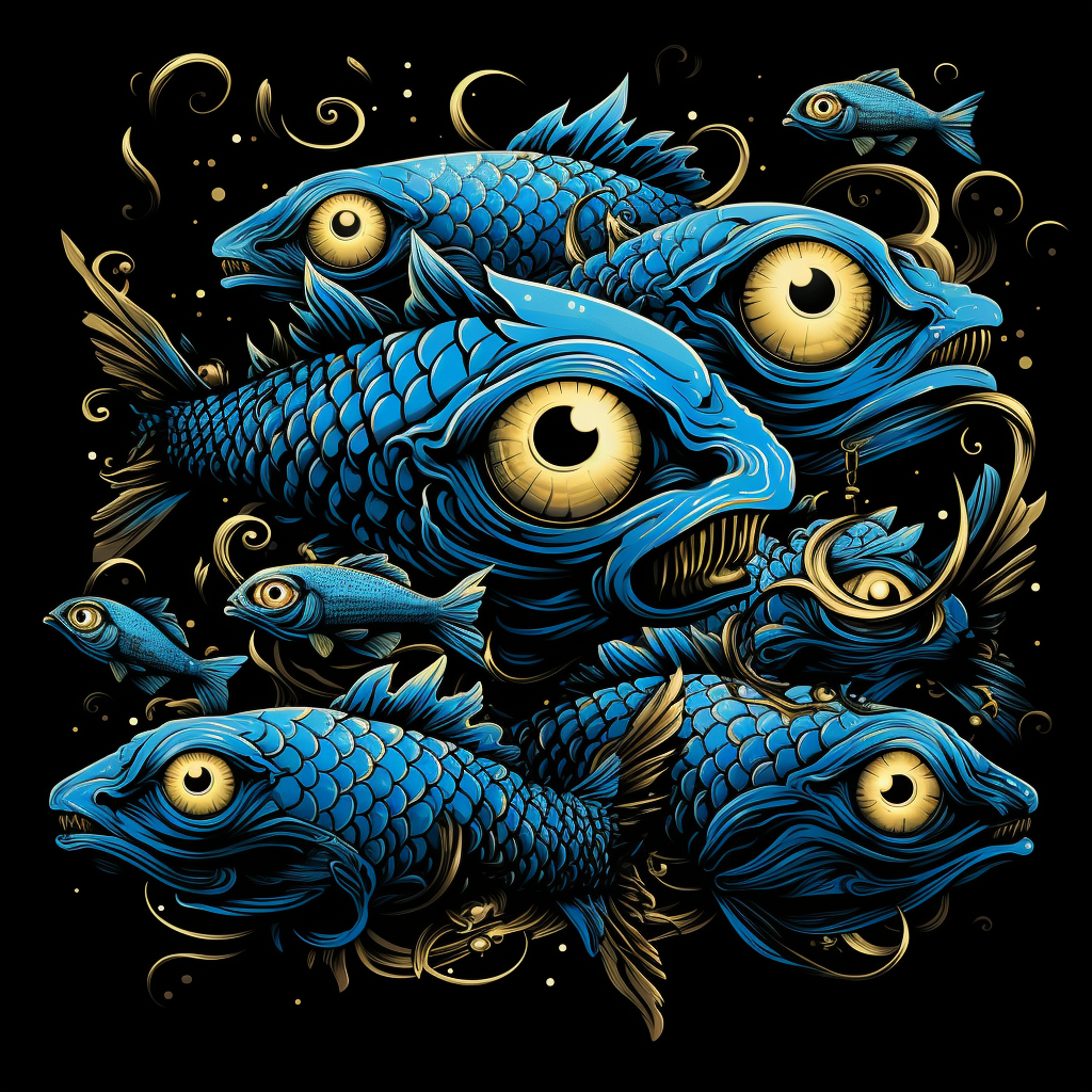 Vibrant evil eyes and fishes design