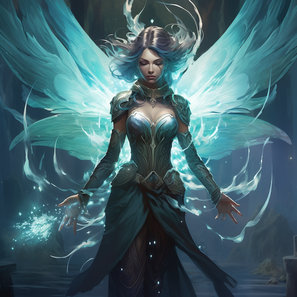 Evil female fairy warlock with visible wings