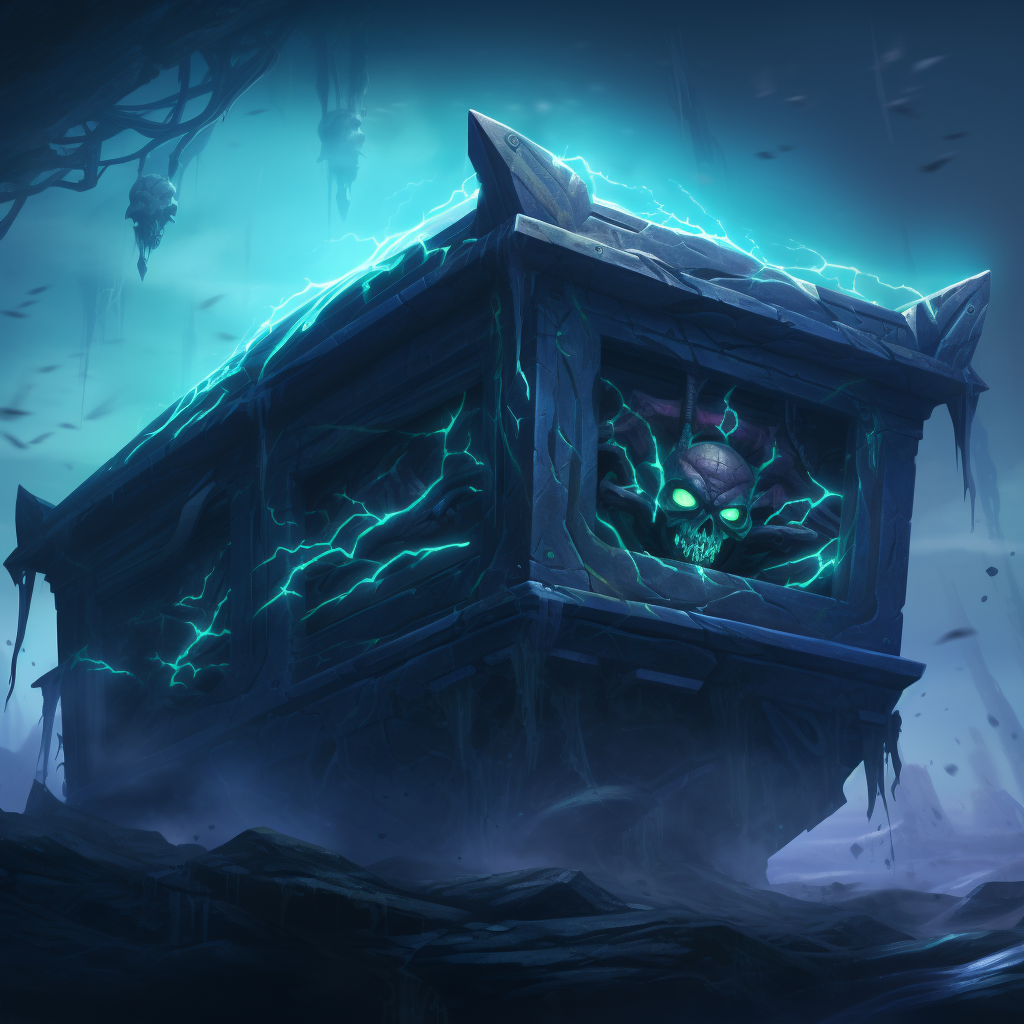 Sinister floating sarcophagus in League of Legends artstyle