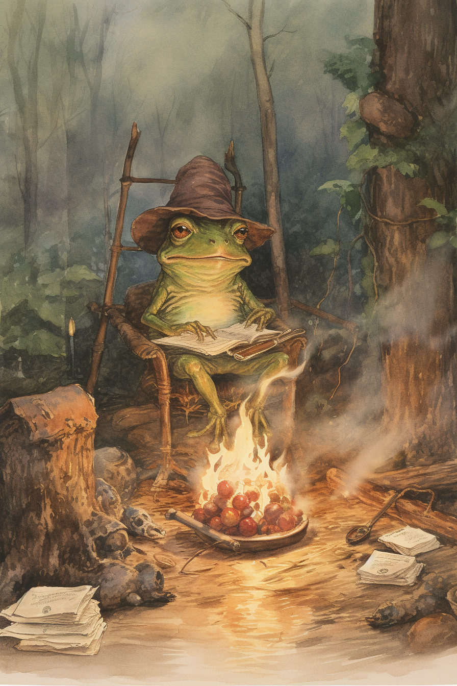 Evil frog and toad by the fire