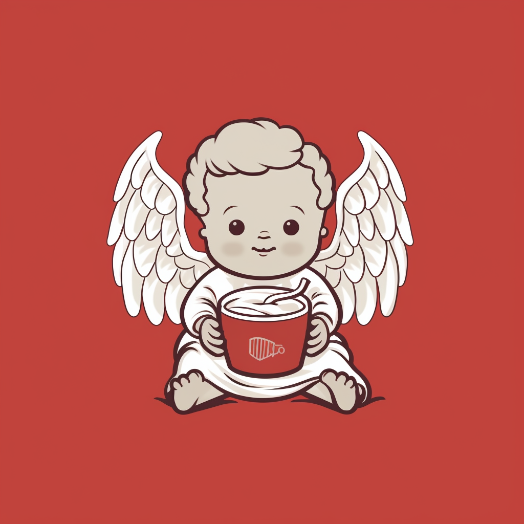 Evil and Good Cherub Drinking Coffee