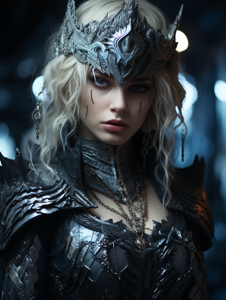 Malevolent ice queen adorned in armor