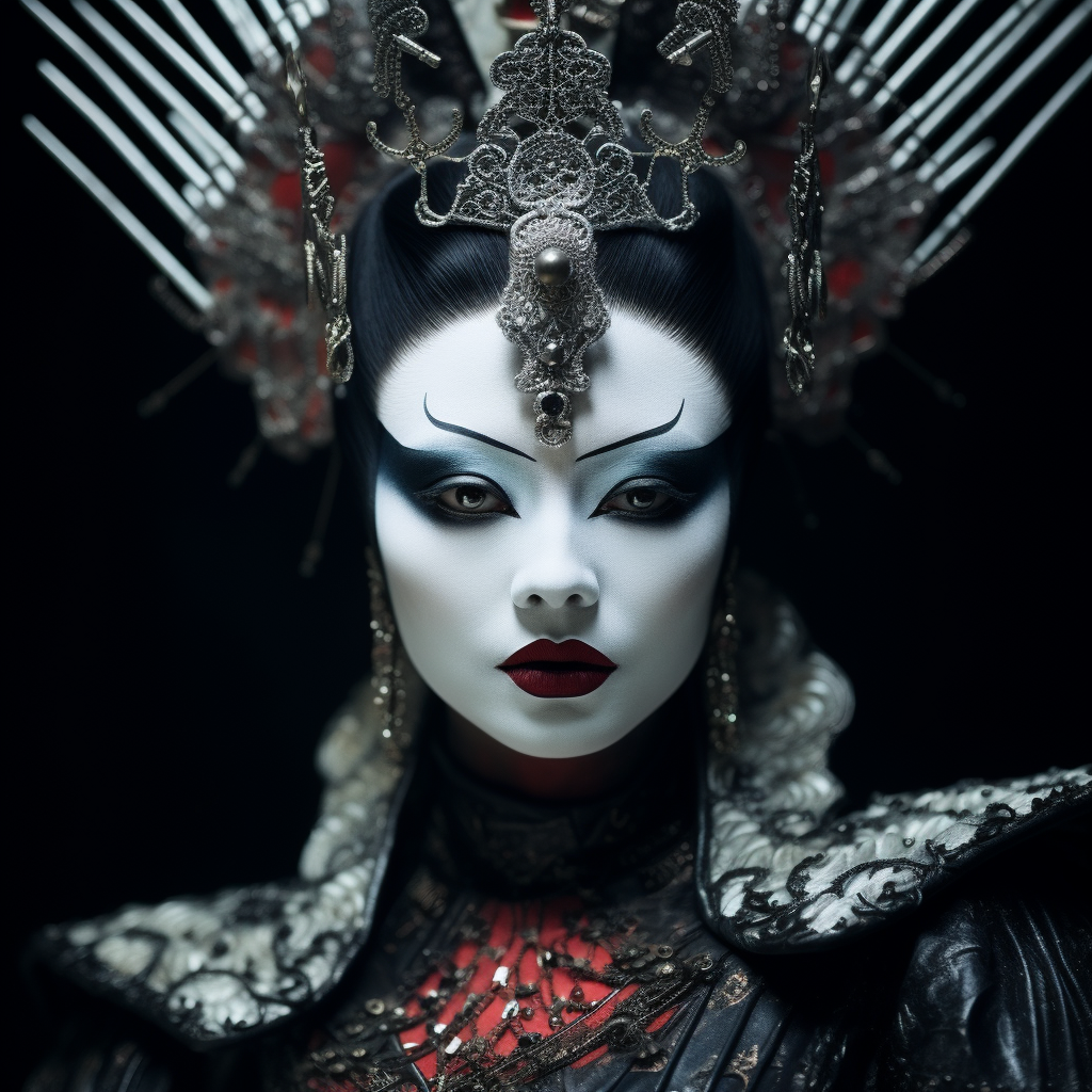 Evil Japanese Queen with Blackened Teeth White Face Paint