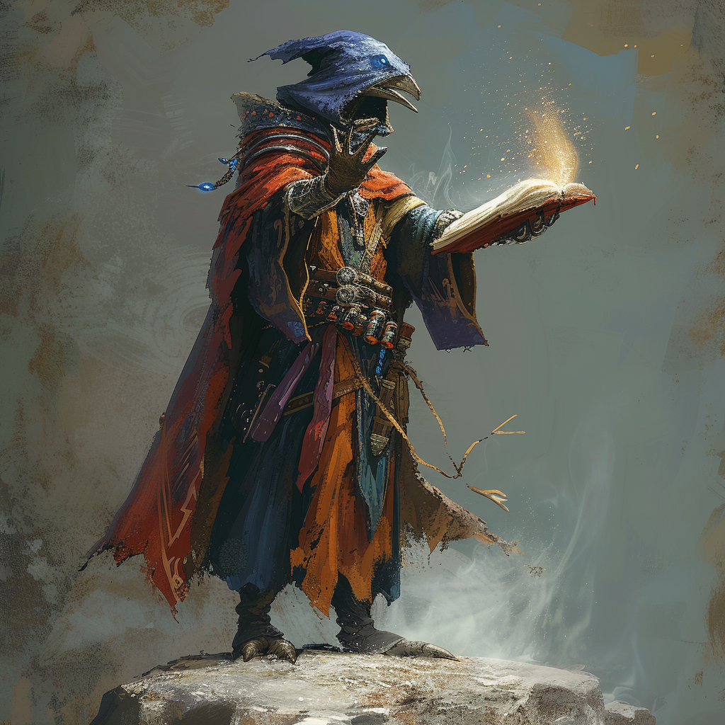 Evil Kenku Wizard Casting Spell on Boulder