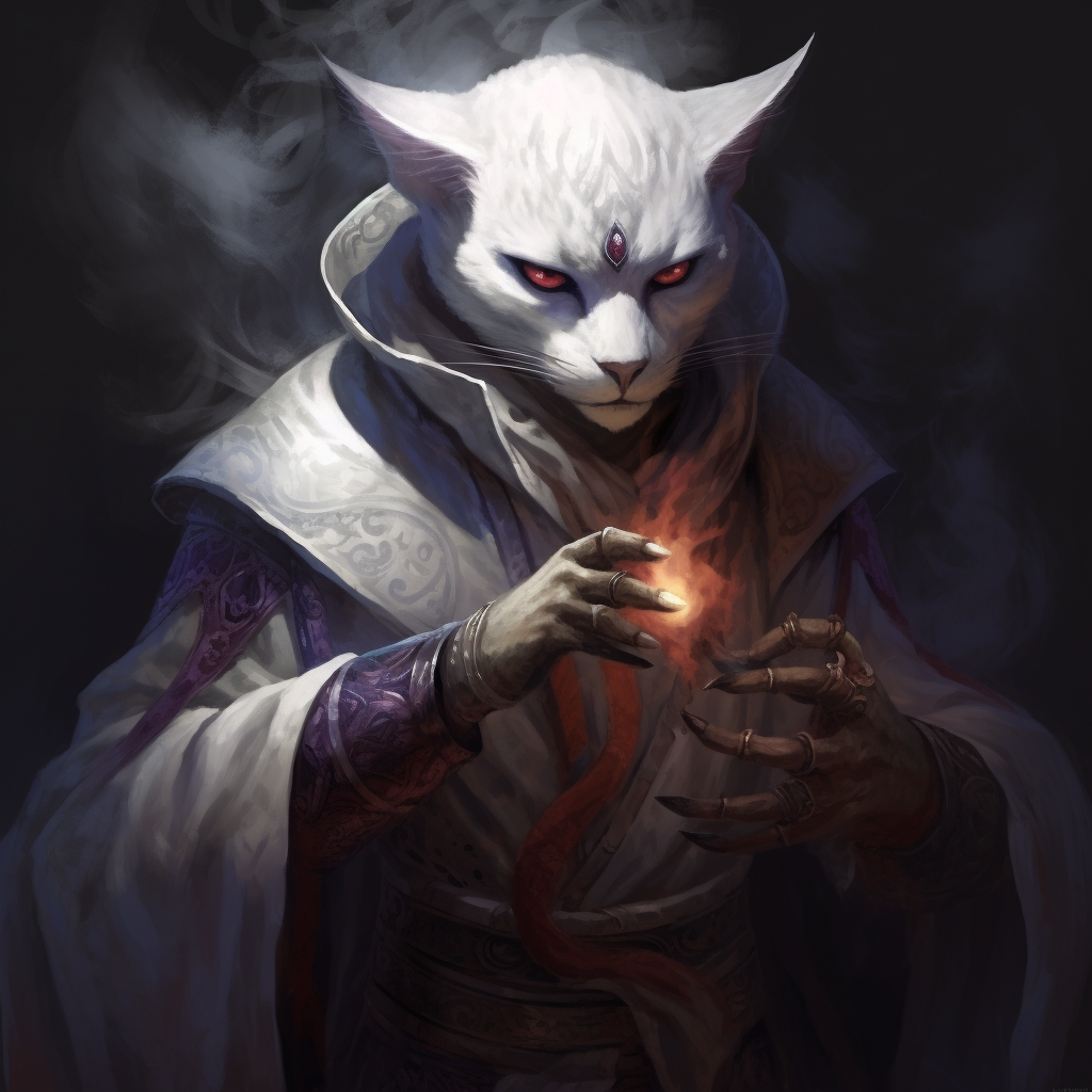 Mysterious Khajiit Witch with Purple Eyes