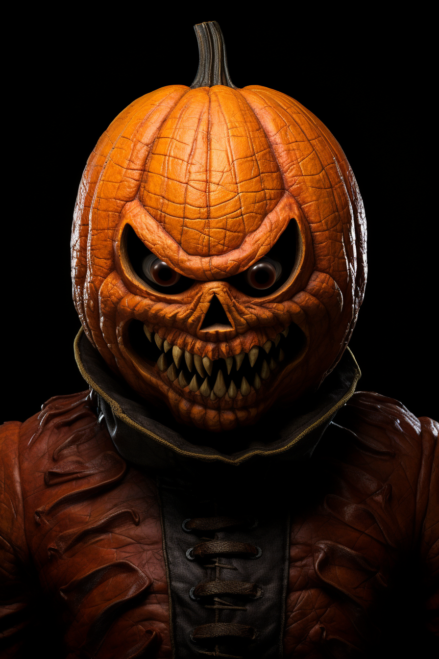 Portrait of evil pumpkin head humanoid