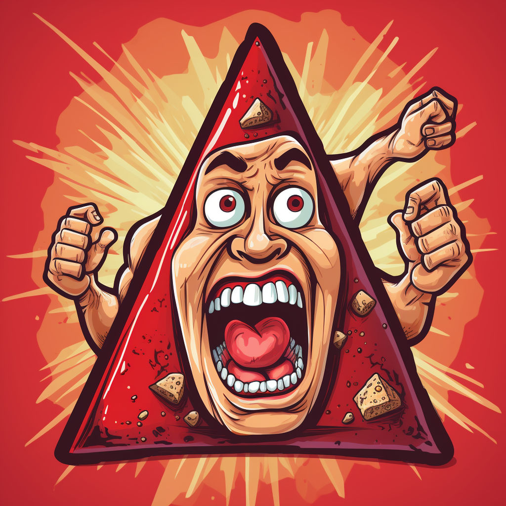 Evil red triangle cartoon eating protein powder