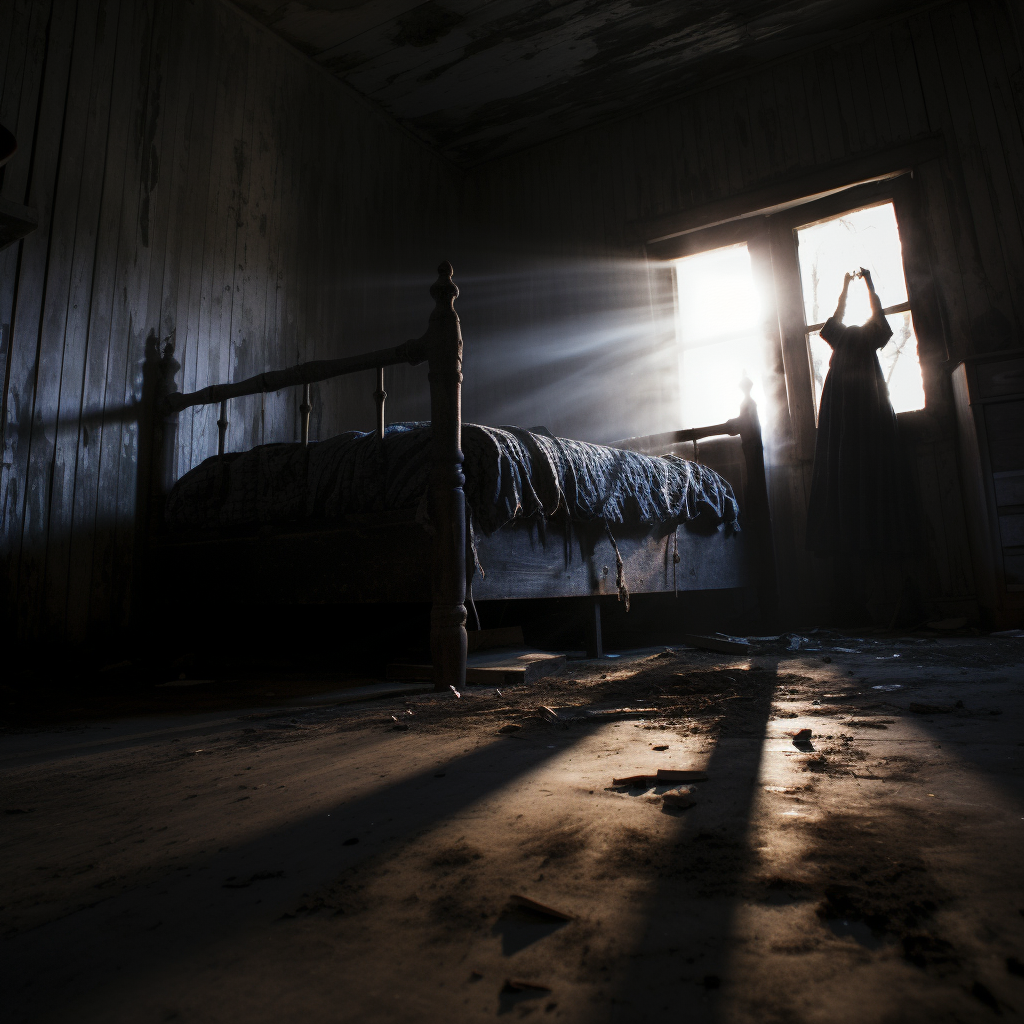 Dark and Sinister Shadows in Abandoned Bedroom