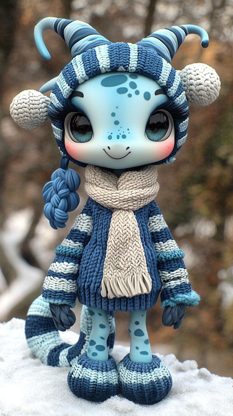 Blue-eyed creature in snowy environment