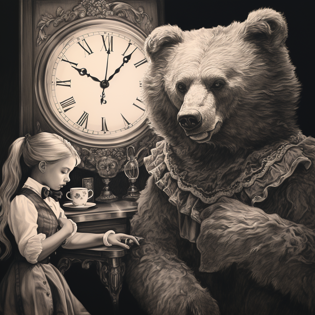 Evil teddy bear hypnotizing woman