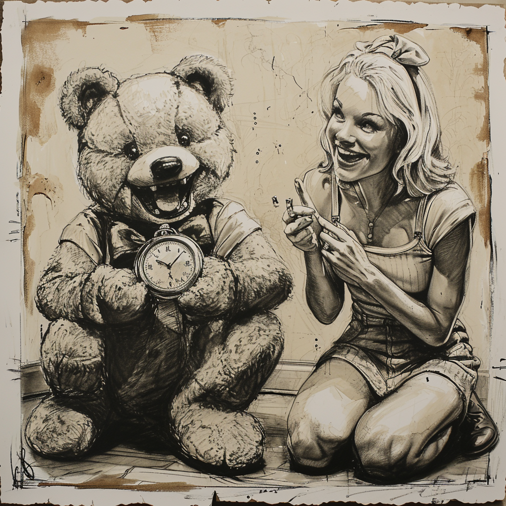 Evil Teddybear Hypnotizing Blond Woman