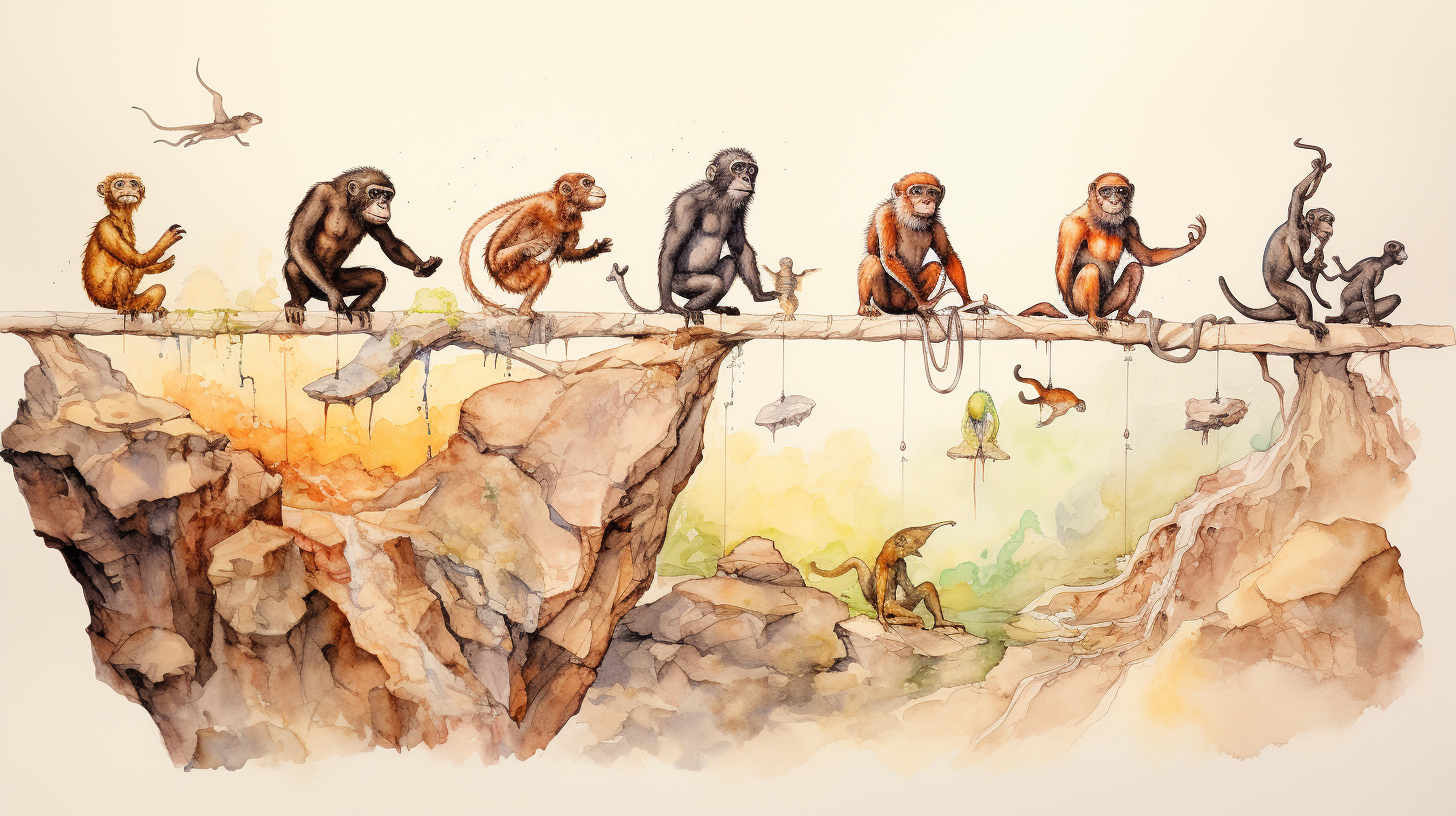 Watercolor illustration of theory of evolution