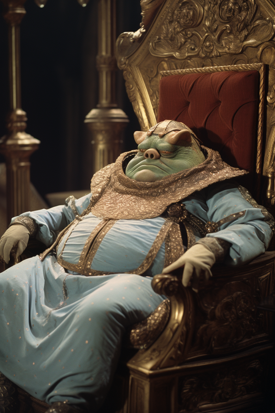 Jabba from Star Wars sleeping in his throne