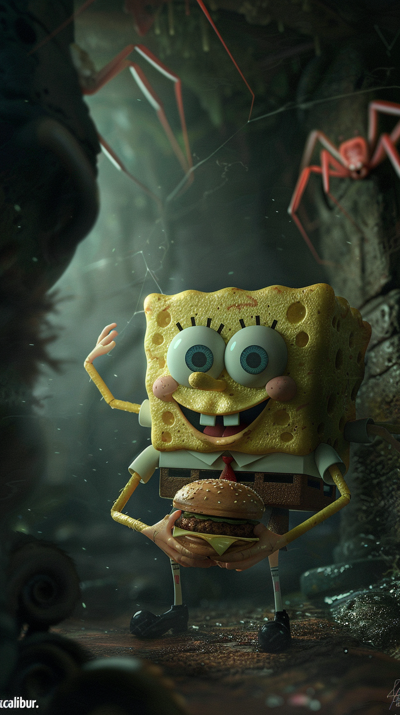 SpongeBob holding Krabby Patty burger