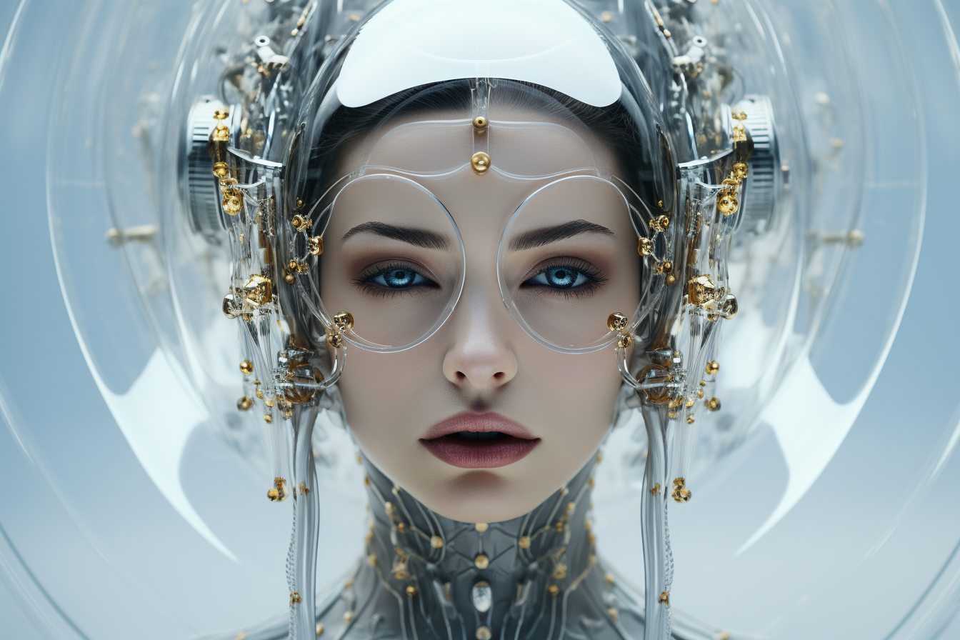 Exceptional interesting woman in surreal biomechanical gothic attire