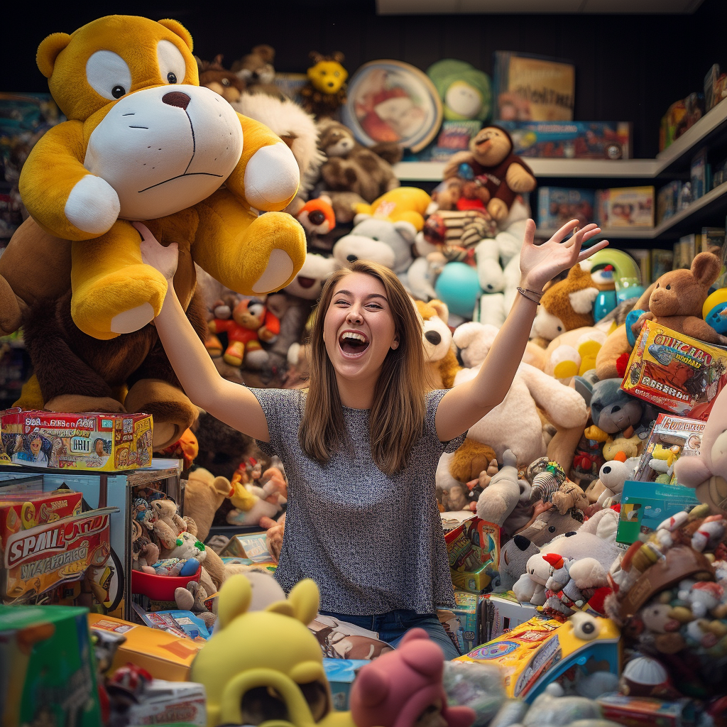 Excited girl picking toy from pile