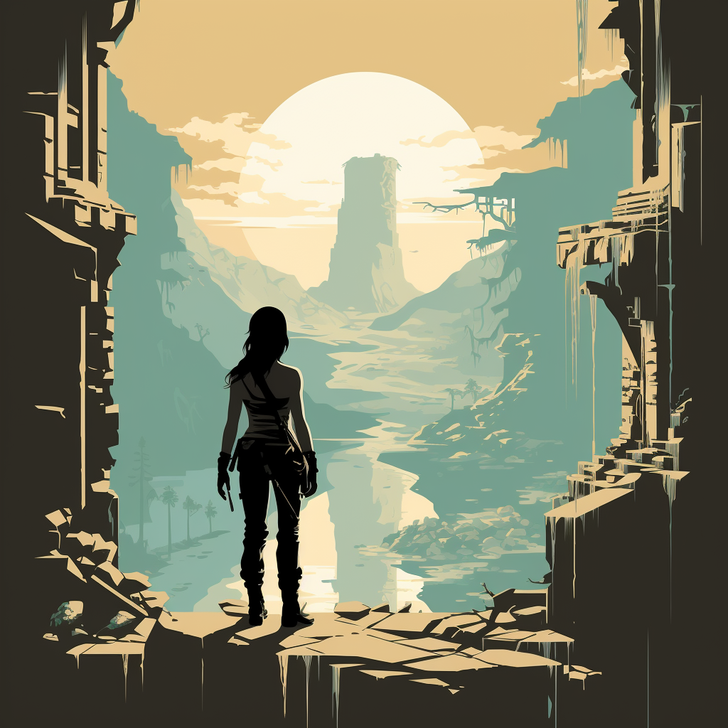 Minimalist ruin setting with Lara Croft