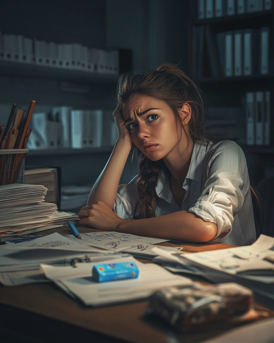 Woman at desk with energy bar