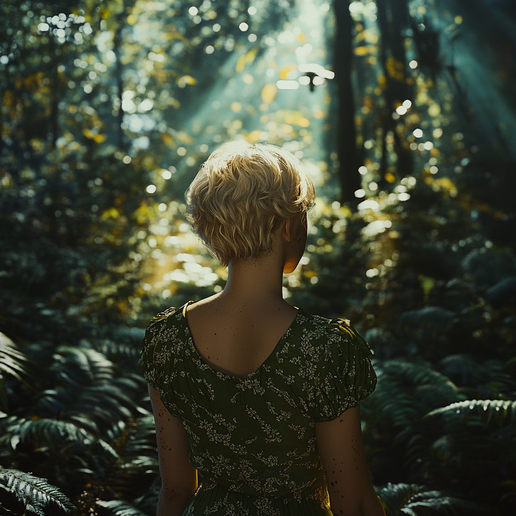 Tired woman in forest walk