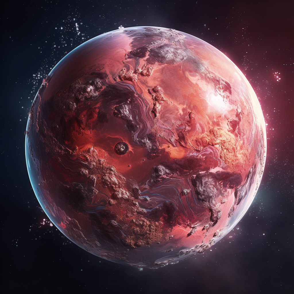 Realistic Image of Exoplanet Globe with Red Oceans