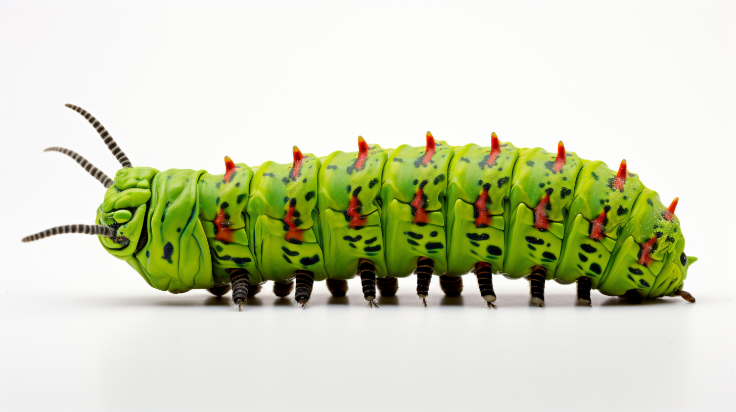 Close-up of Exotic Caterpillar on White Background