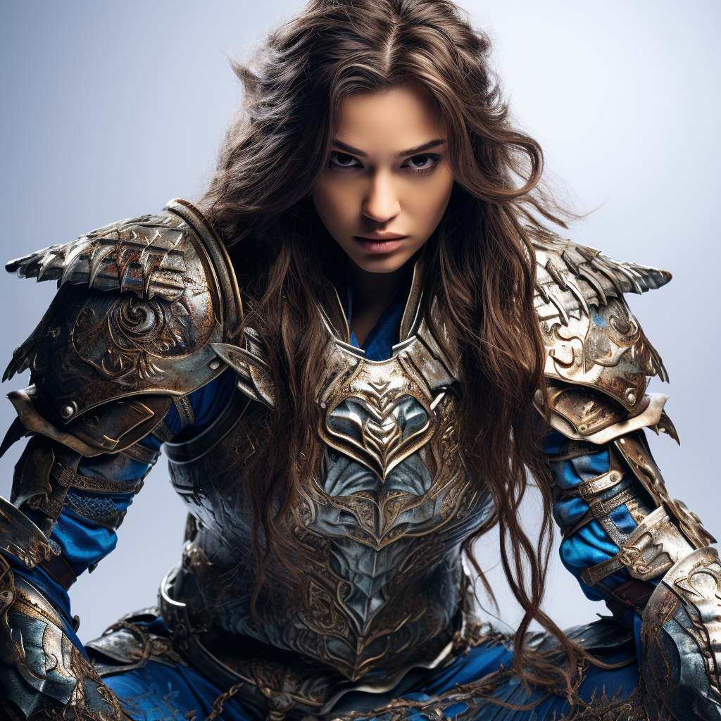 Exotic female wizard in blue armor