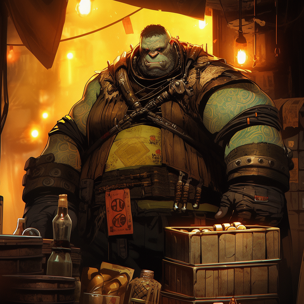 Exotic Ogre Merchant Trading Goods Artwork