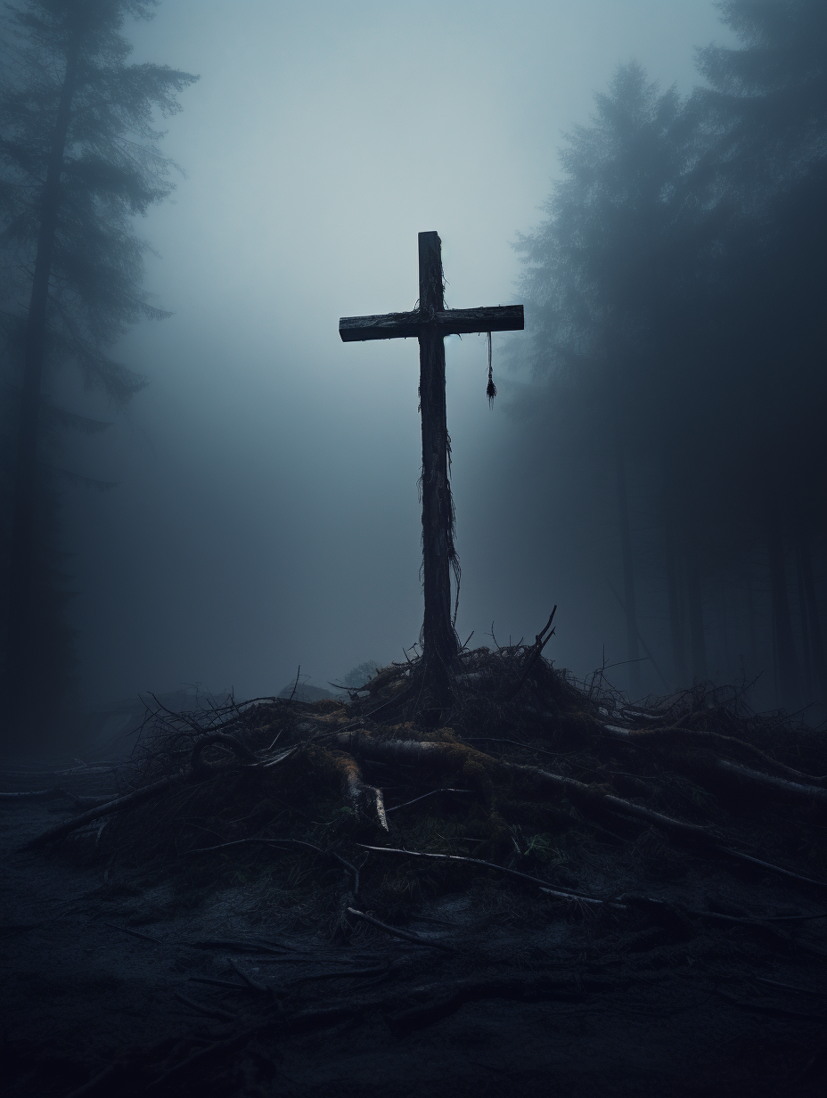 Detailed Exotic Cross in Foggy Sky