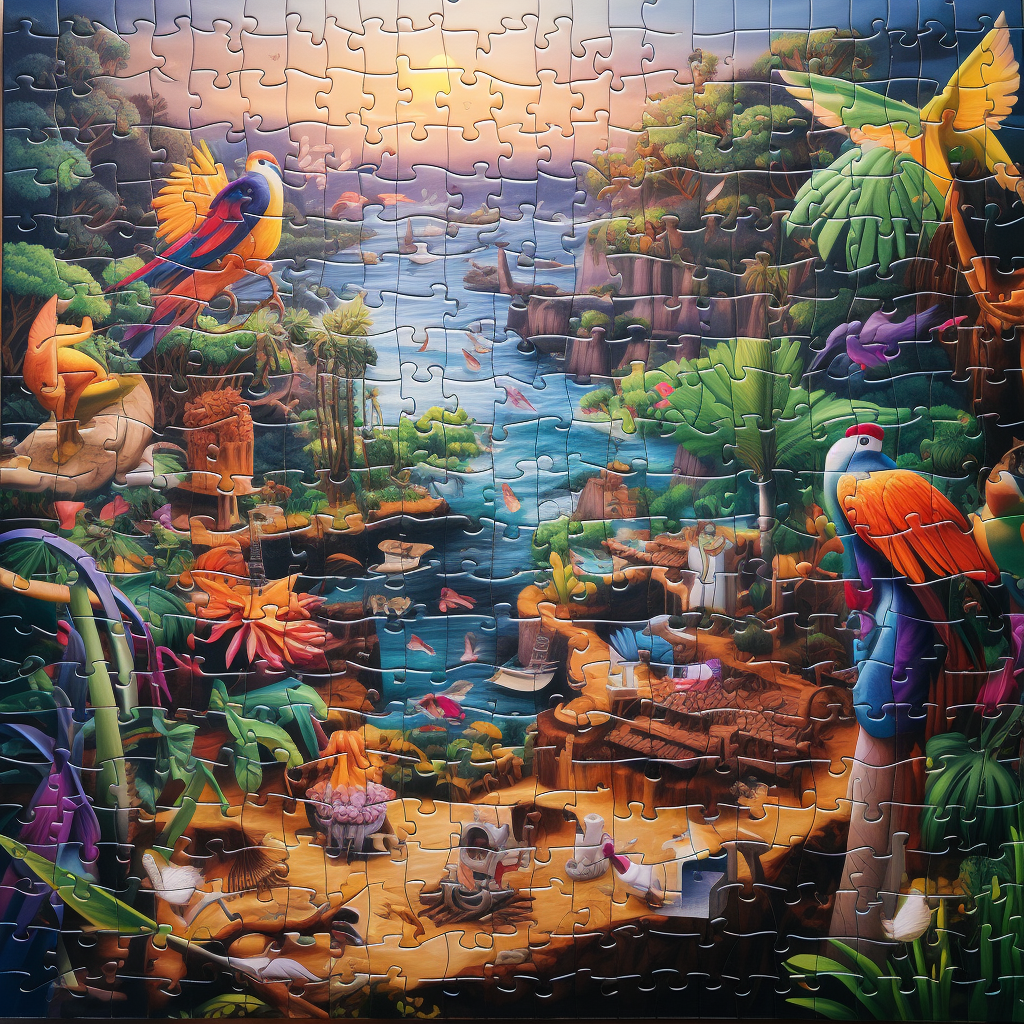 Exotic jigsaw puzzle with missing pieces