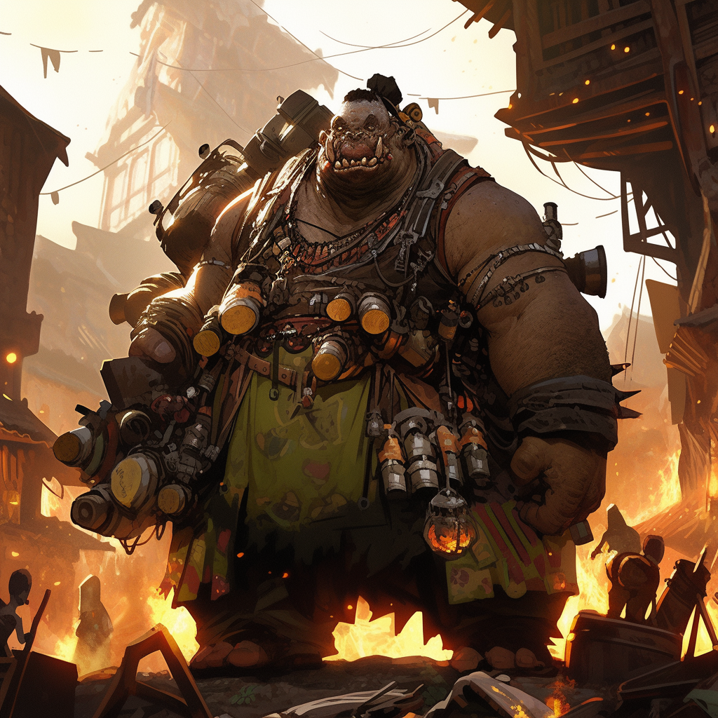 Exotic overweight badass wasteland ogre merchant trading goods