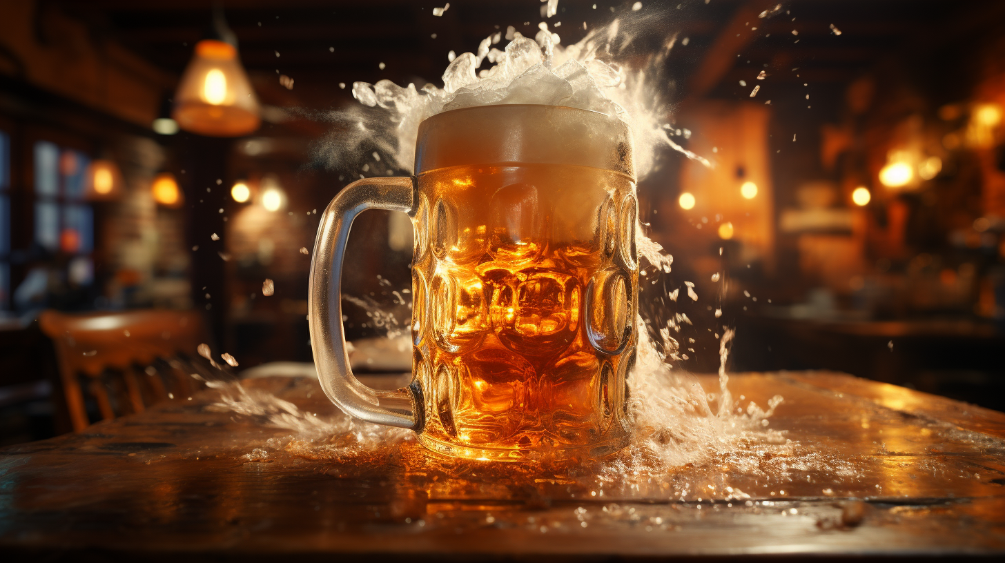 Exploding beer stein in slow motion