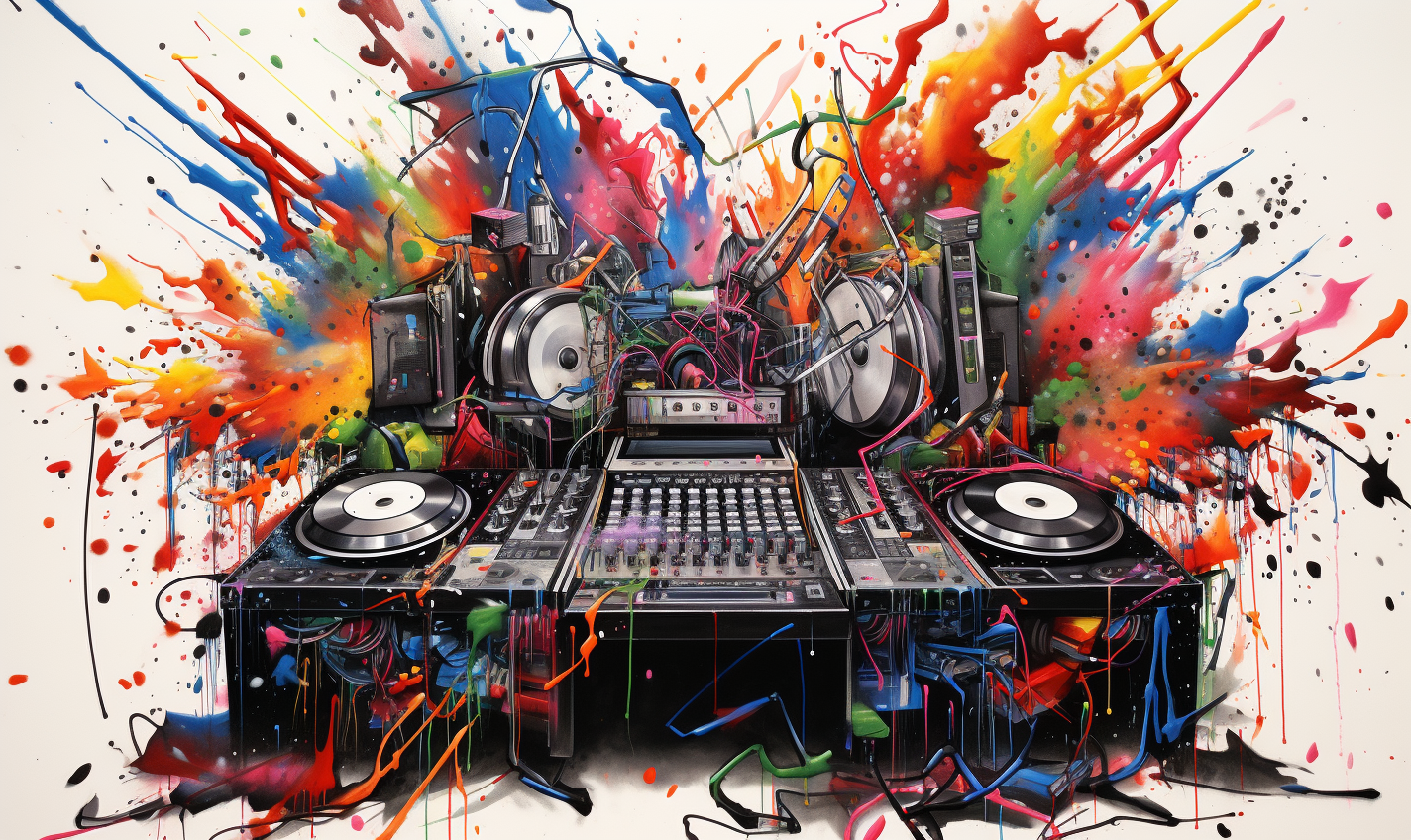 Colorful exploding DJ mixer artwork