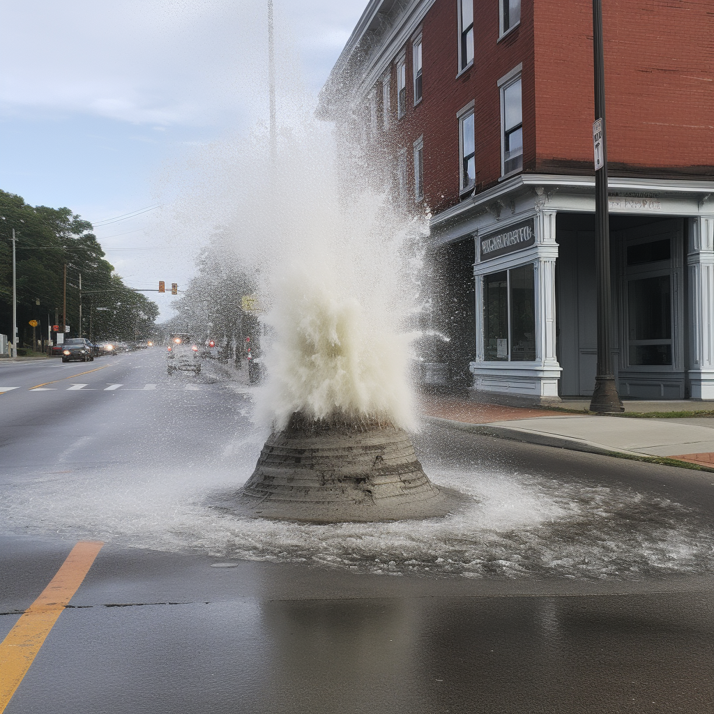 Fire hydrant spraying water on sidewalk