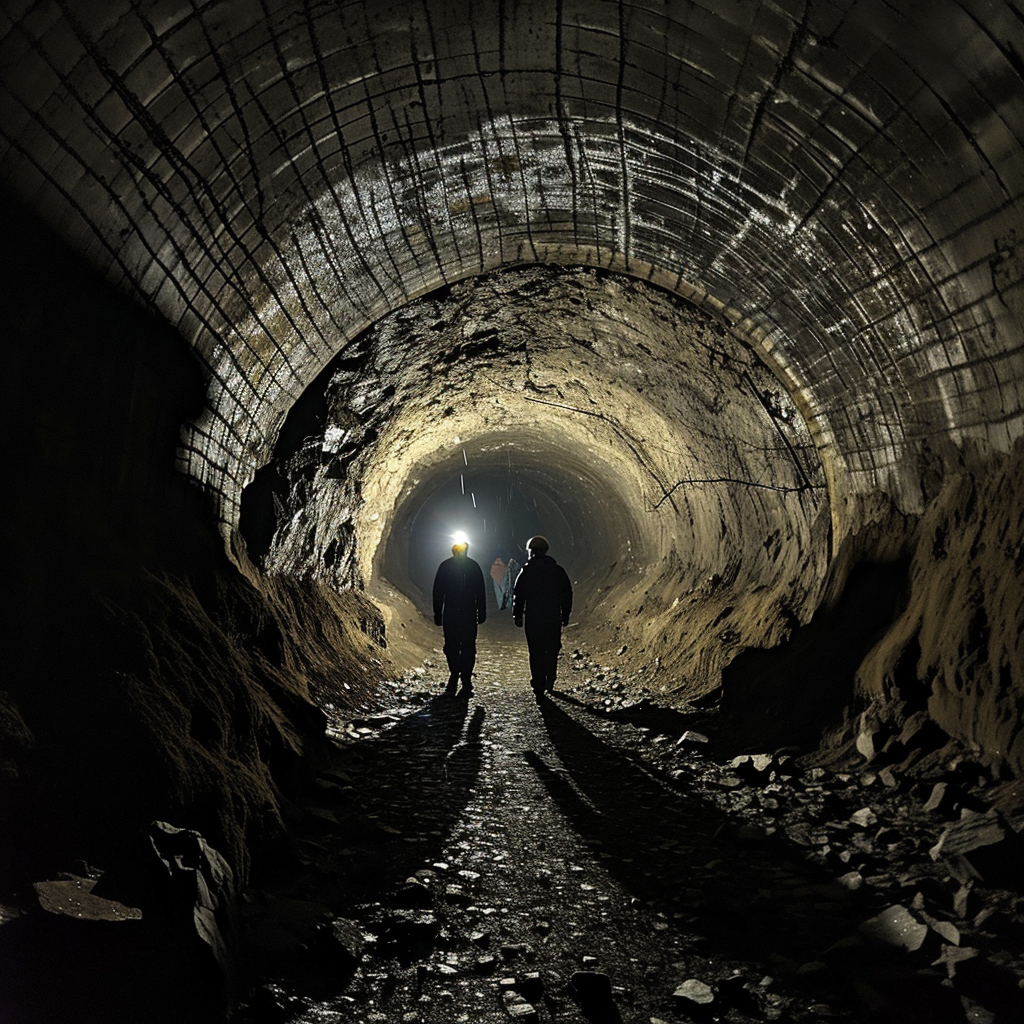 Two People Walking in Underground Tunnels