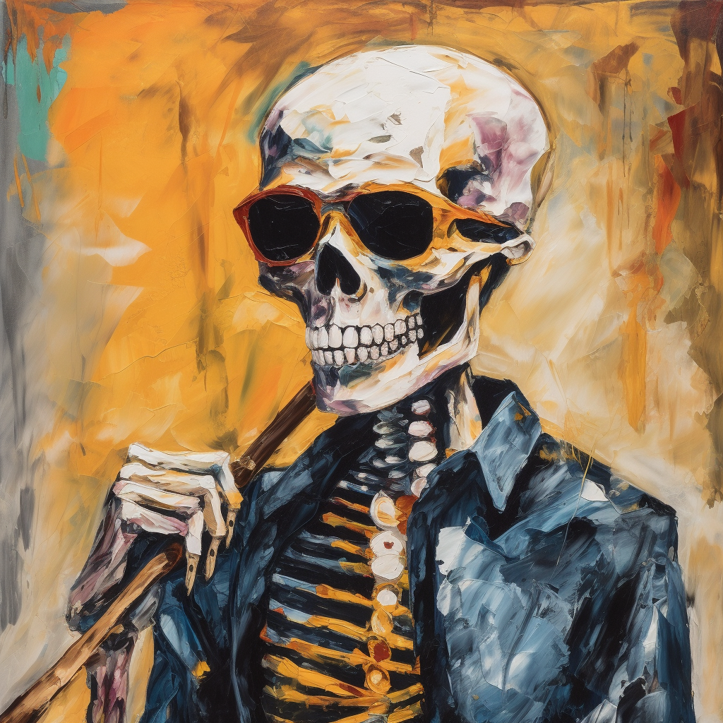 Skeleton with Drumsticks Painting