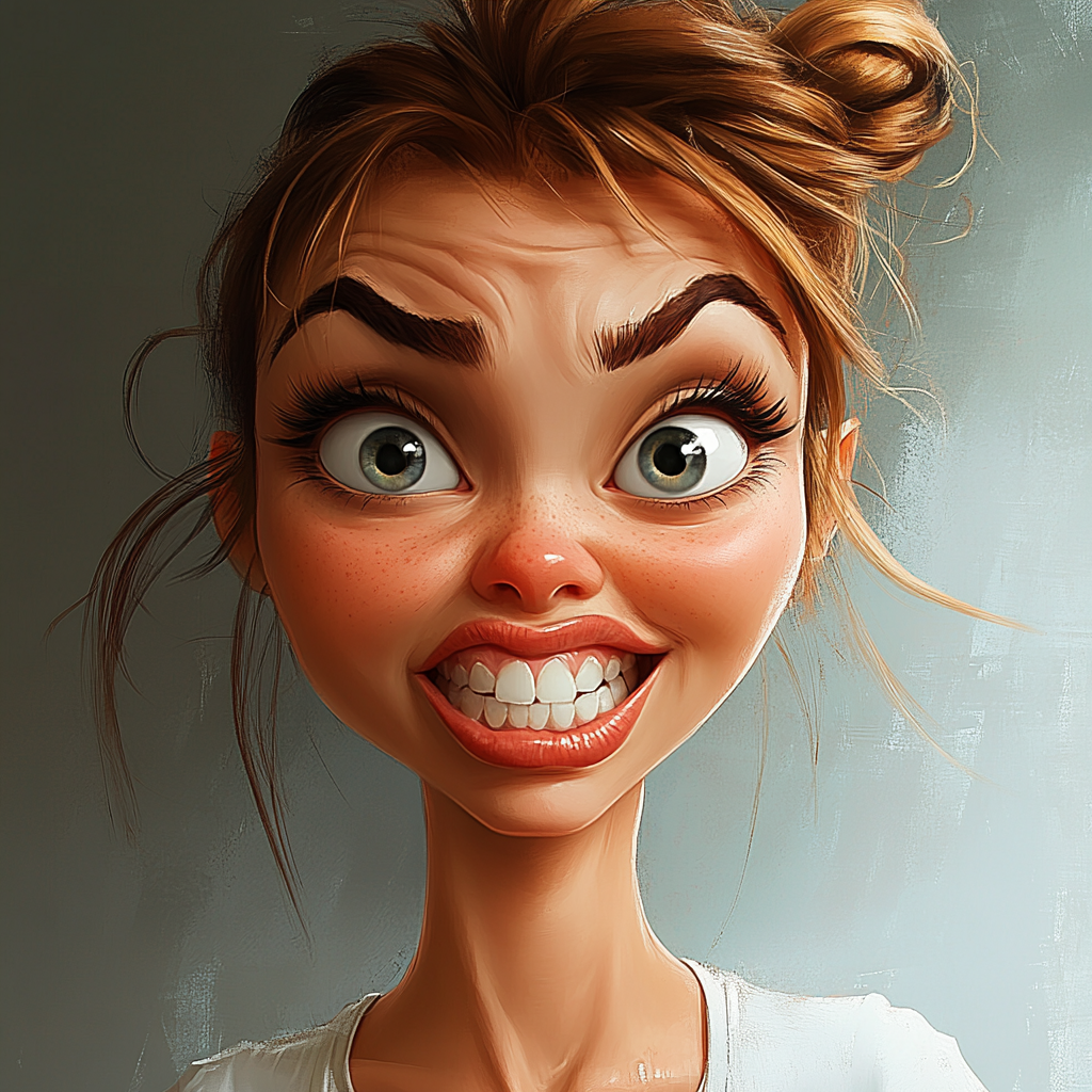 smiling young woman caricature art