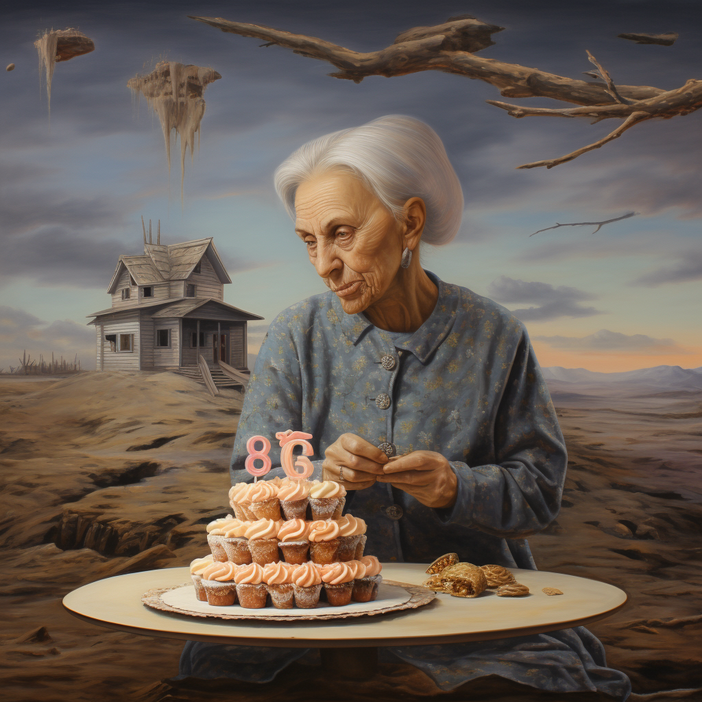 Woman enjoying her 80th birthday cake