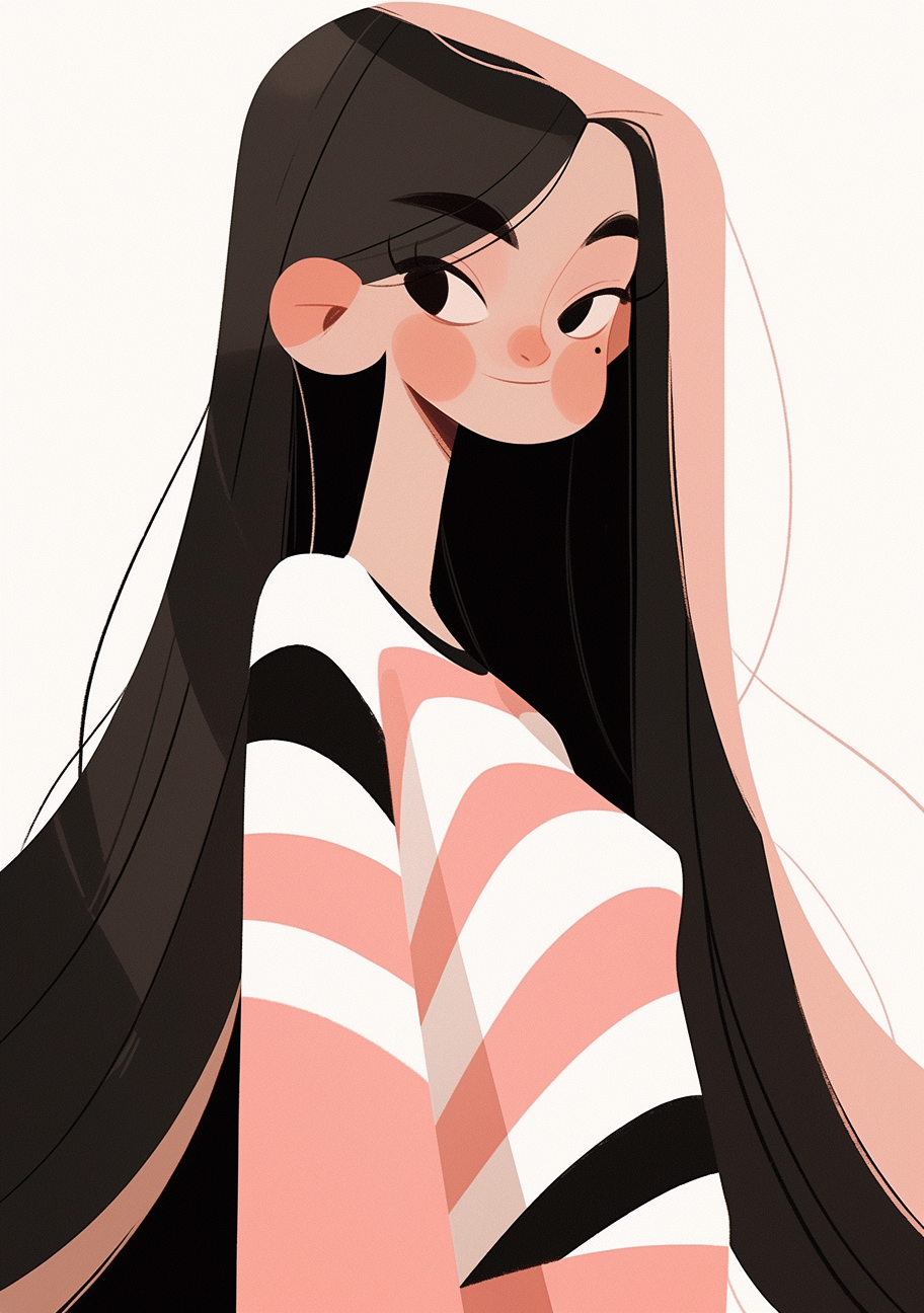 Girl with long black hair illustration