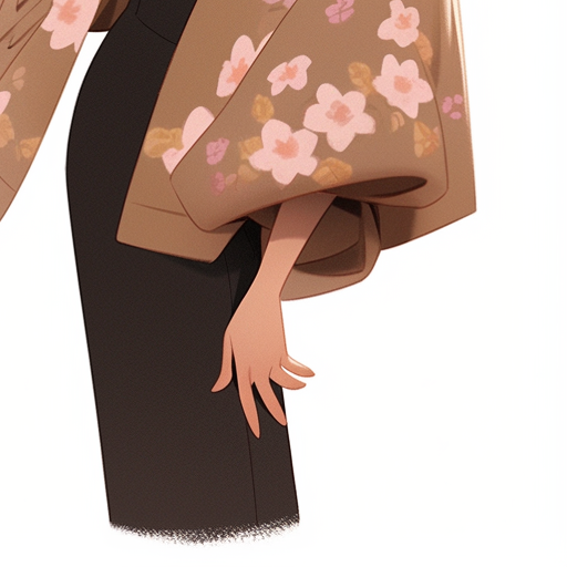 Japanese woman in modern clothing inspired by apricot flower