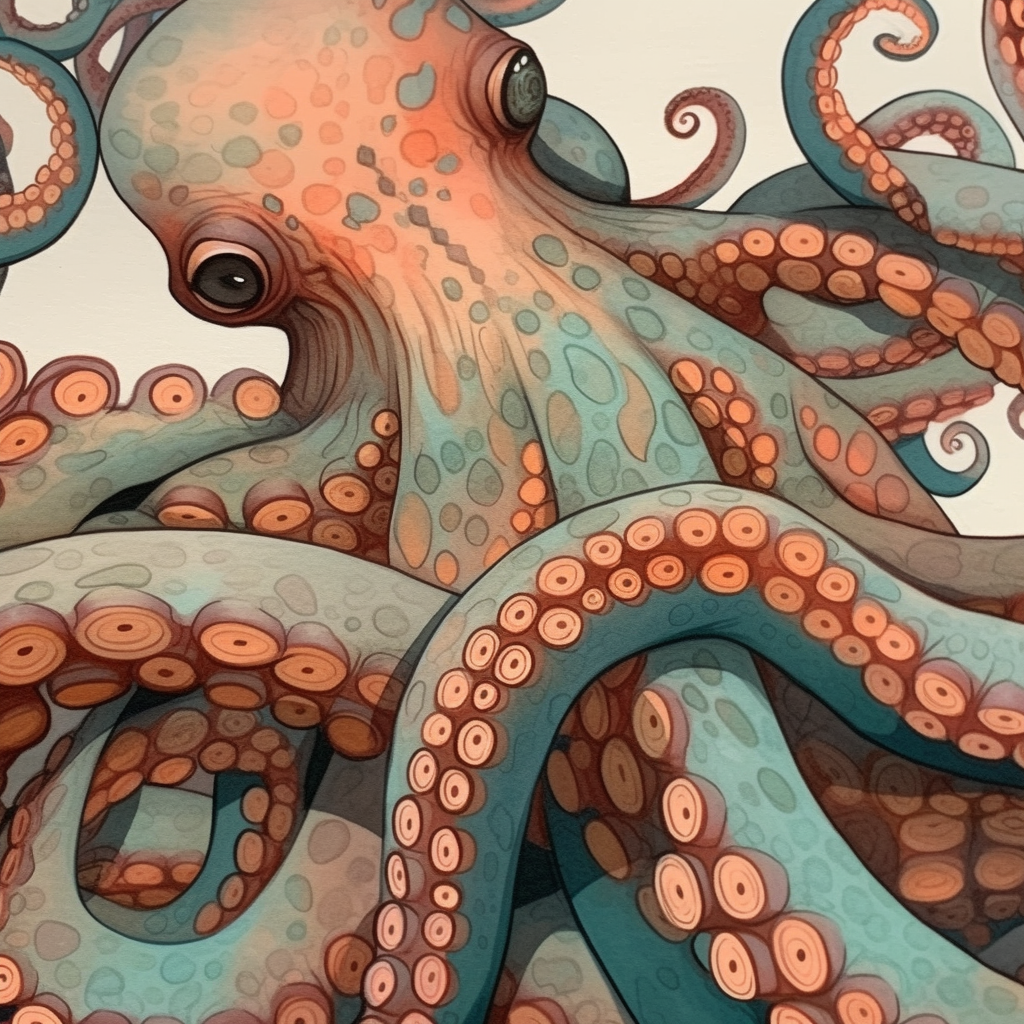 Close-up of expressive octopus painting