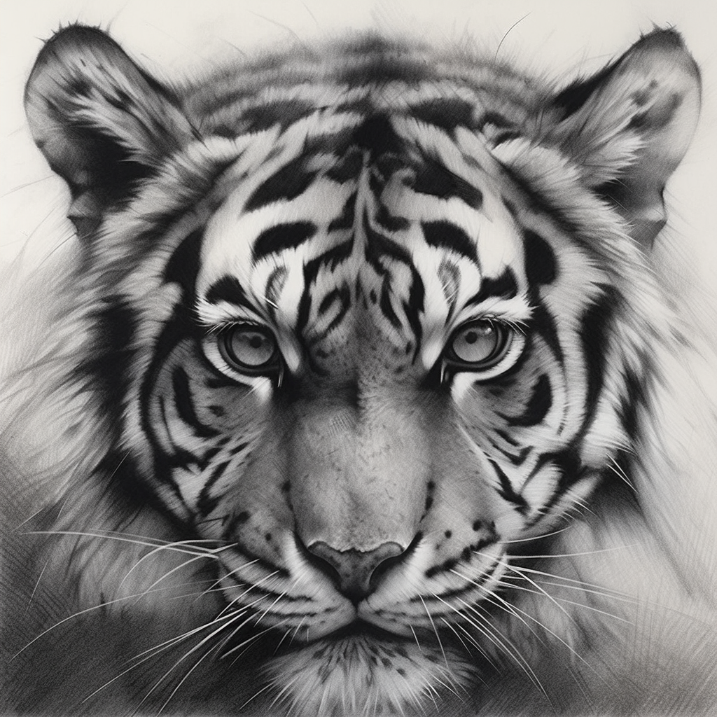 Contemporary tiger face sculpture drawing