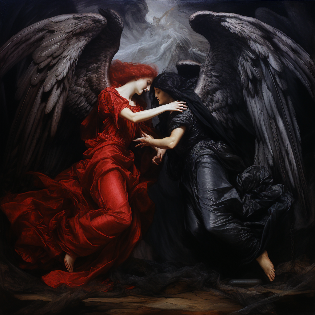 Two emotional expressive angel women