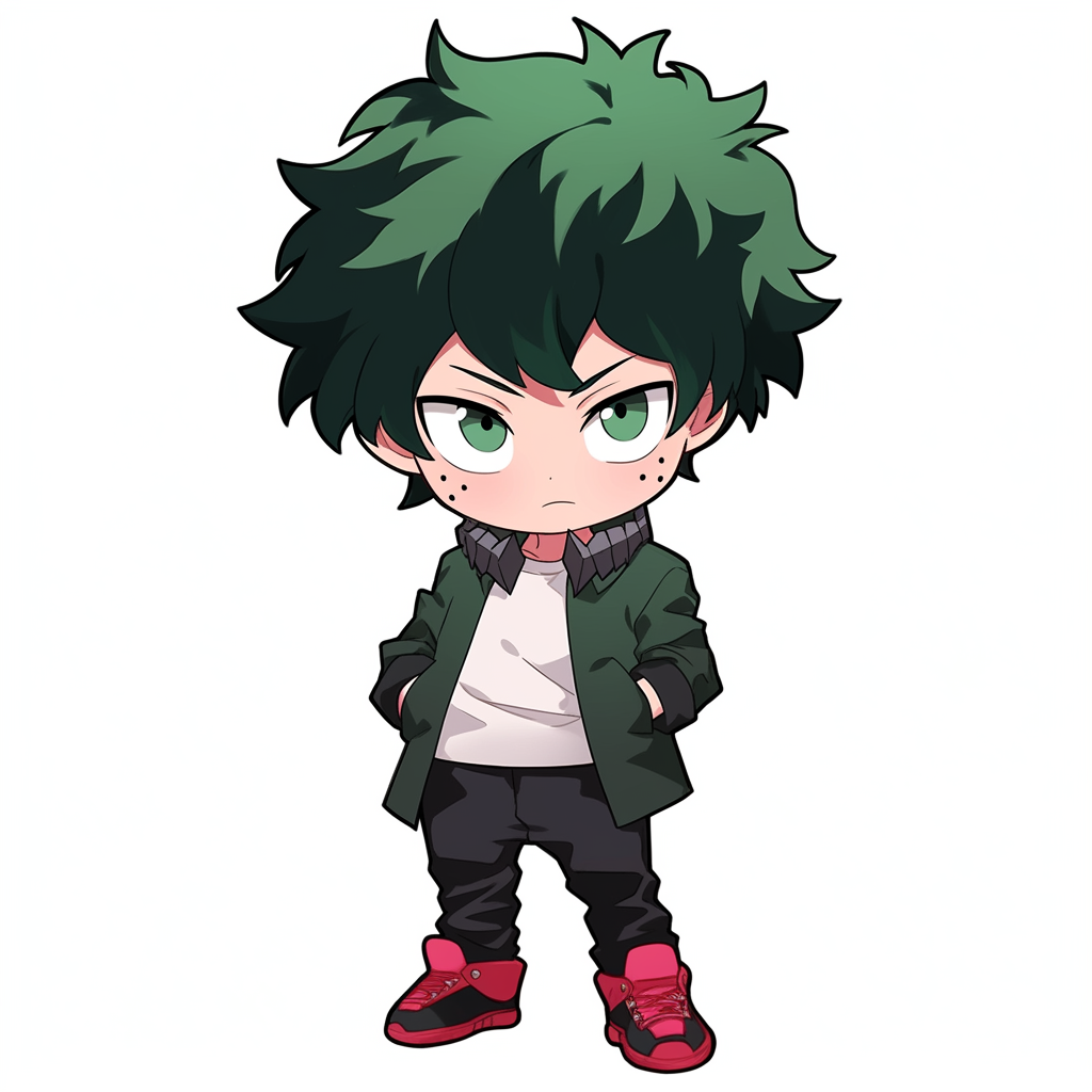 Angry chibi boy with green hair