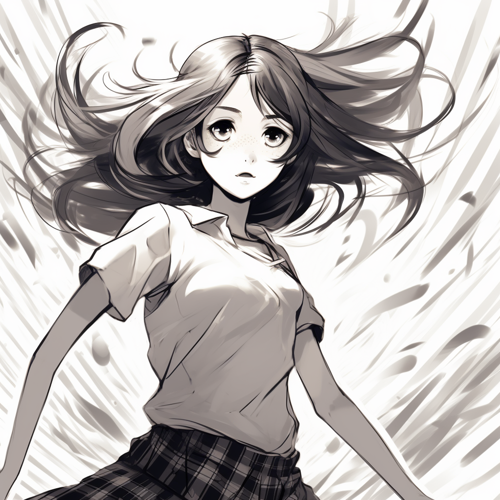 Girl dancing with expressive facial expressions in manga style