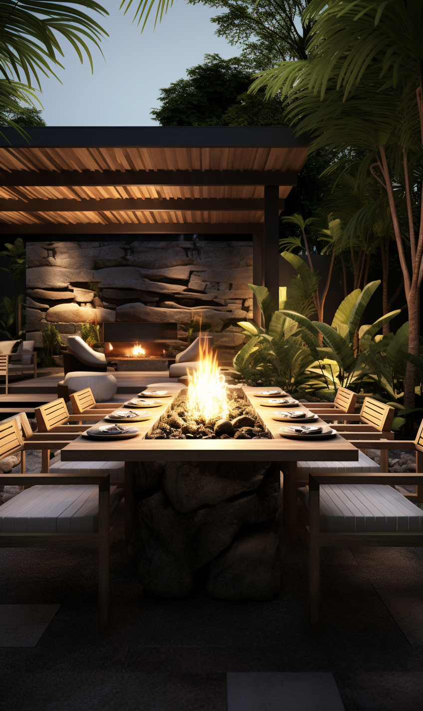 Exterior Dining Space with Fire Pit