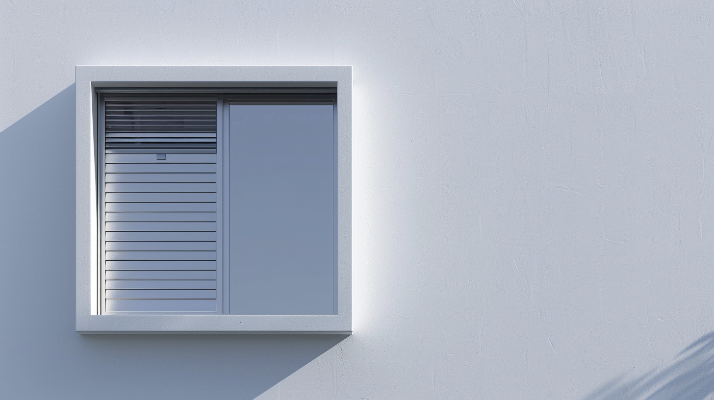 Silver aluminum shutter on gray wall