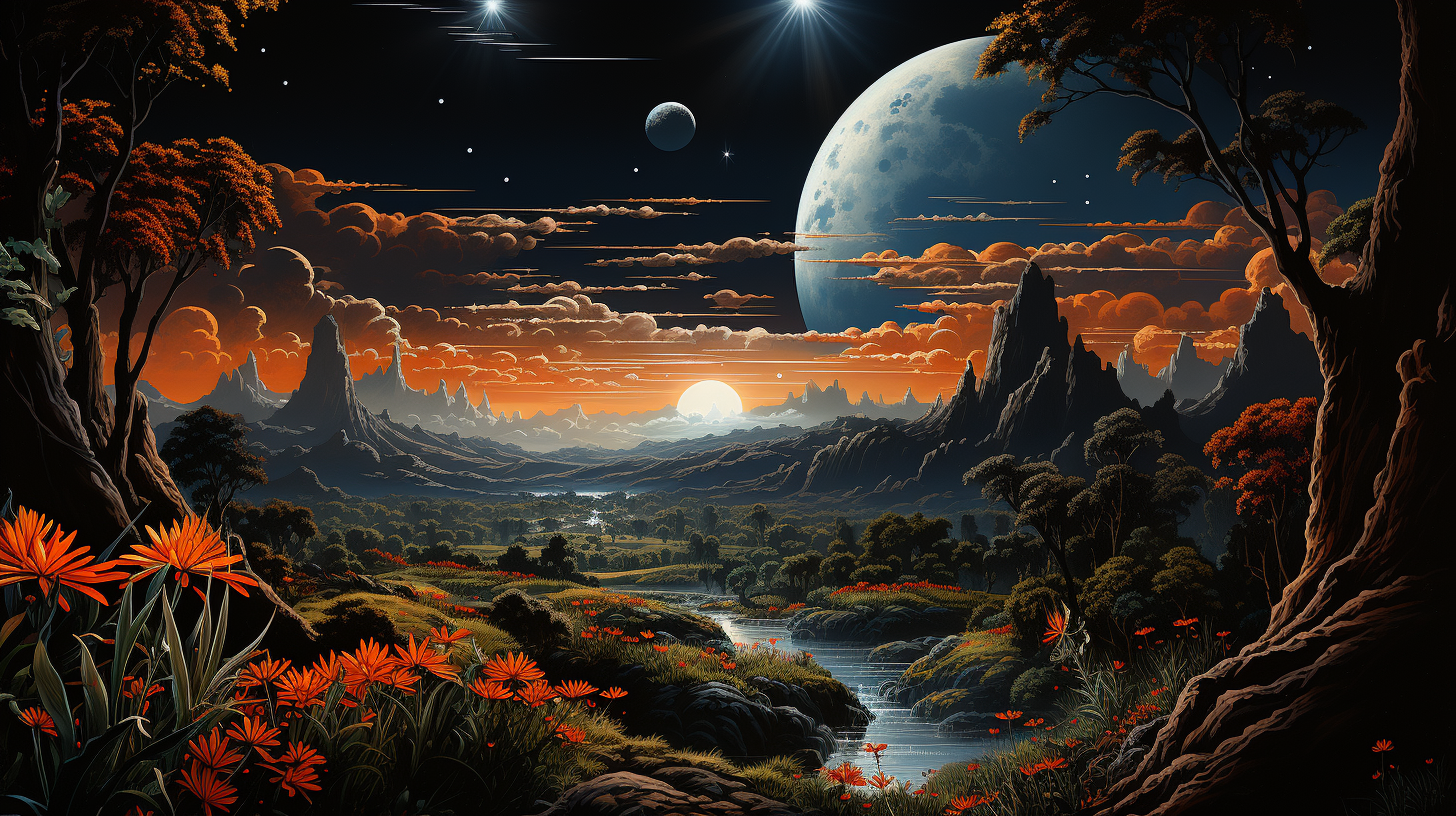 Detailed Extraterrestrial Planet with Unique Fauna and Flora