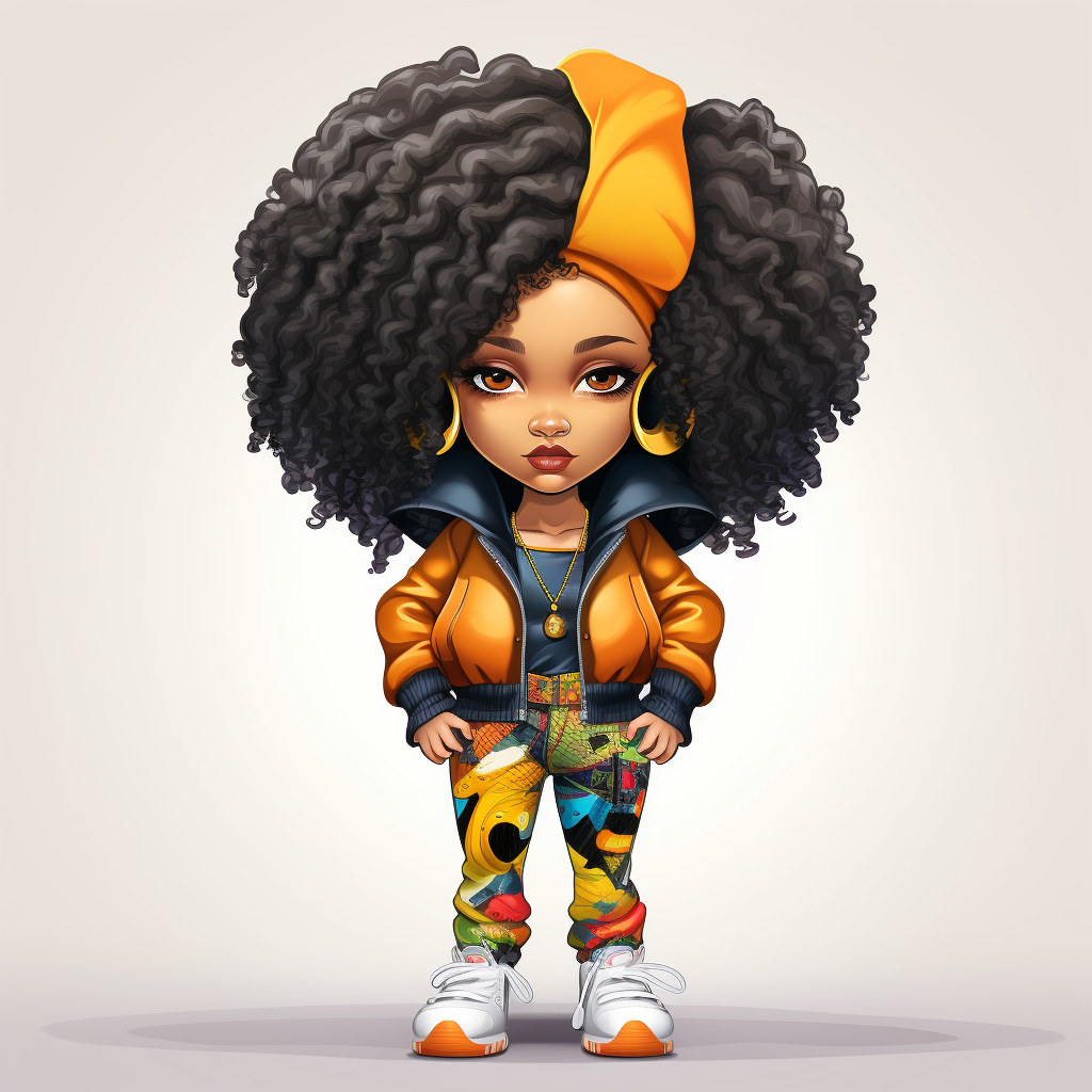 Colorful Chibi Afro Girl in Hip Hop Attire