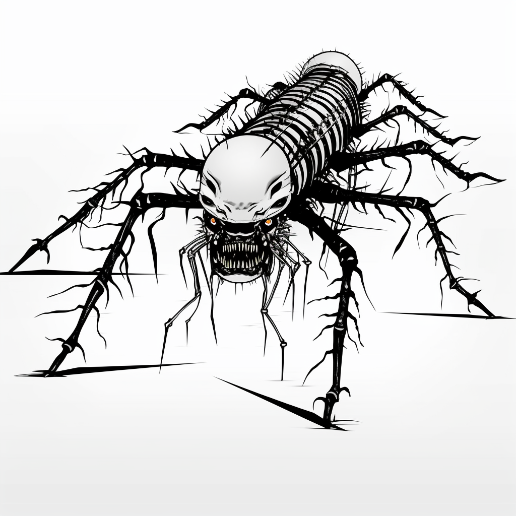 Surreal black line insect creature