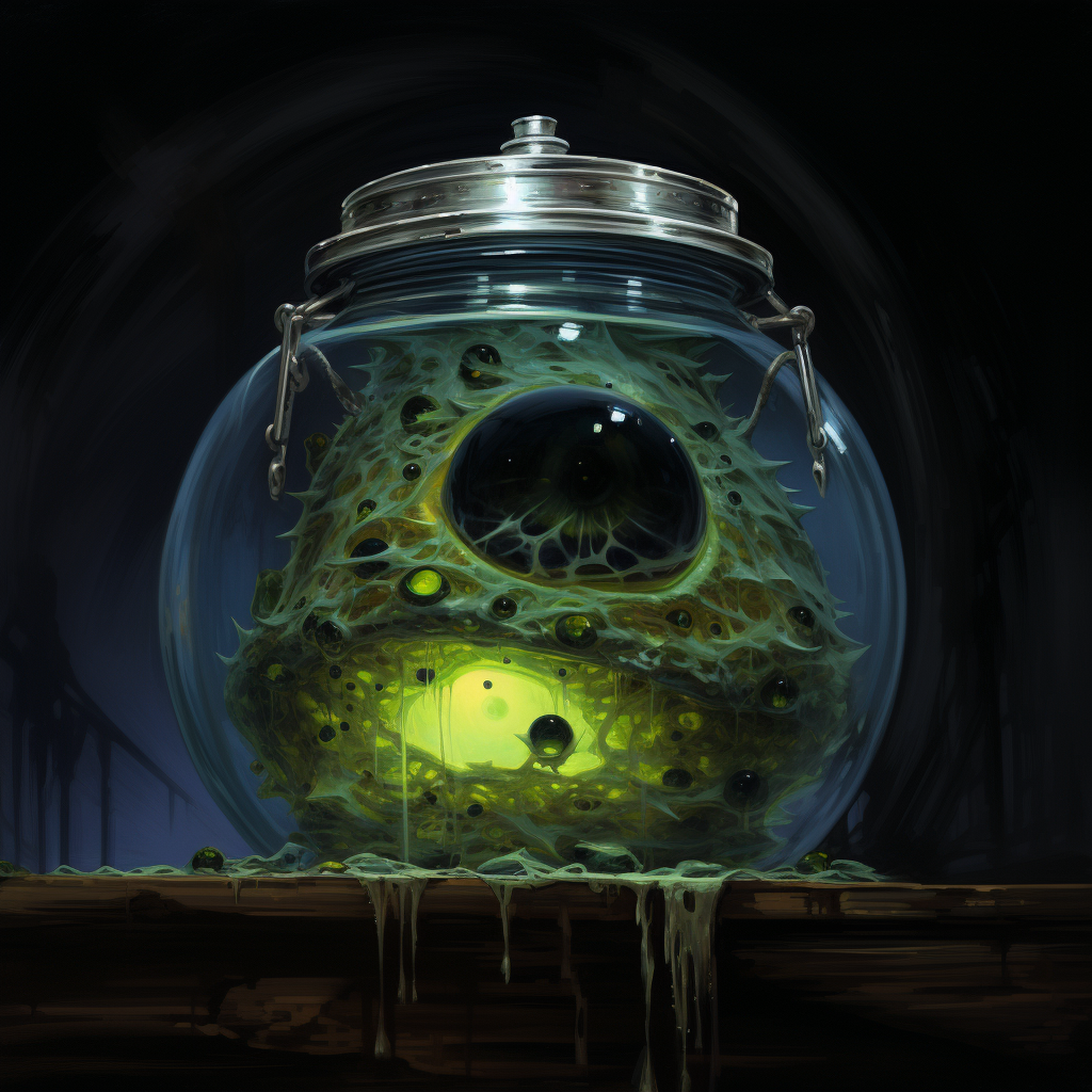 Eyeball floating in slime jar